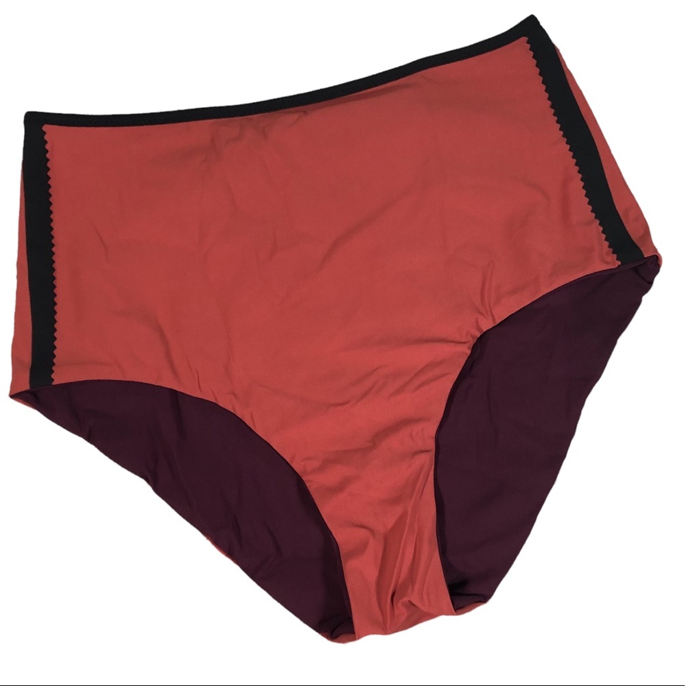 Ward Whillas Small Swim Bikini Bottoms Reversible Rust/Wine Faye High-Rise Waist
